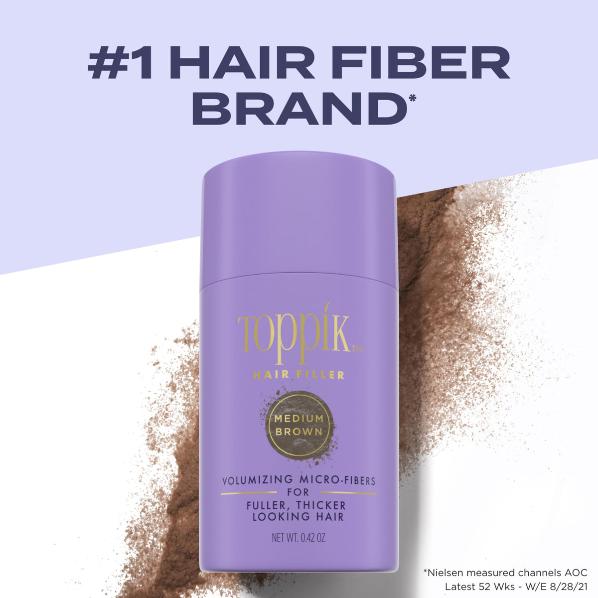 TOPPIK open jar revealing medium brown fibers and easy application benefit