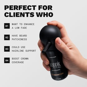 TOPPIK pro beard fill demo showing brand adding density and concealing sparse facial hair