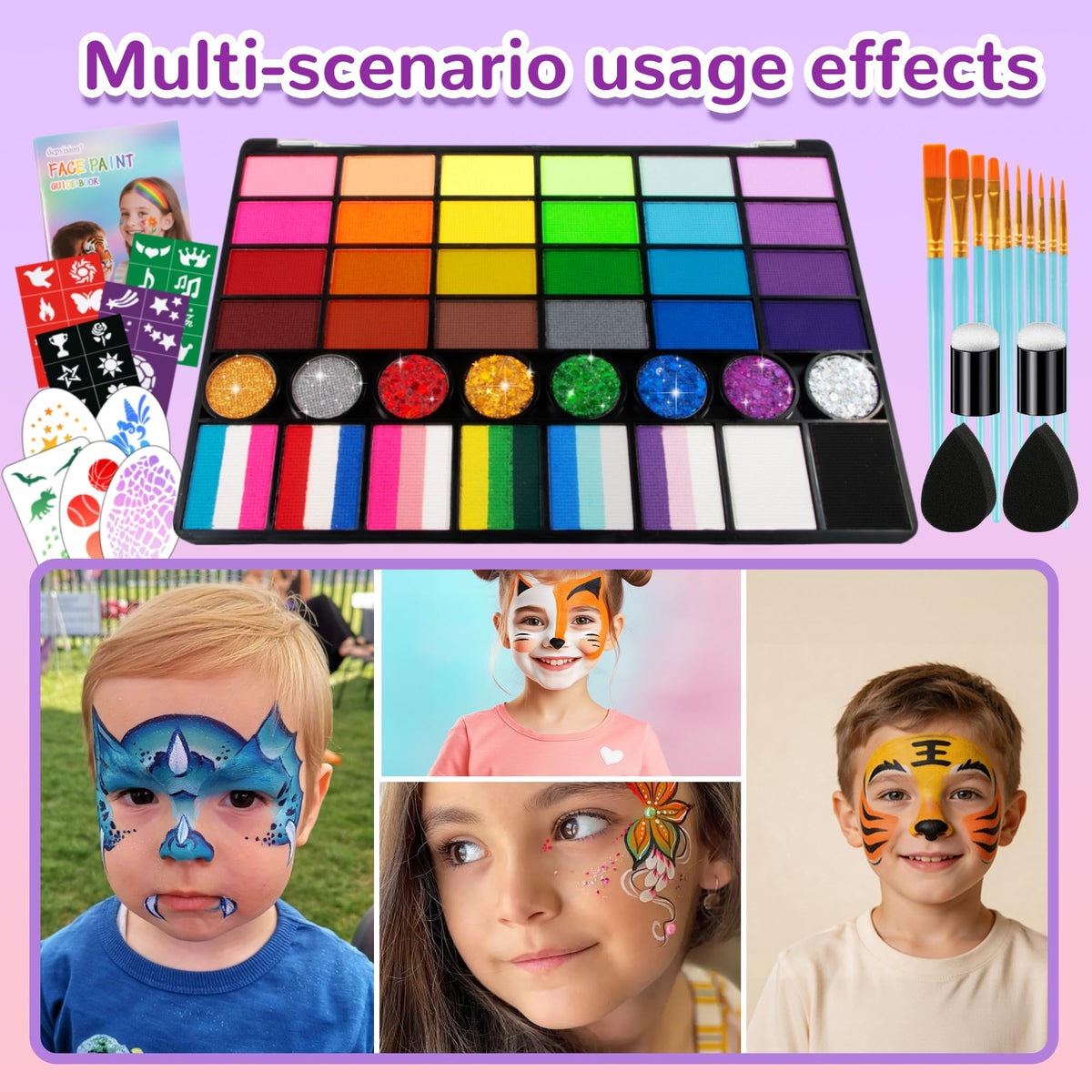 torbers child face painting in use demonstrating fast, bright results