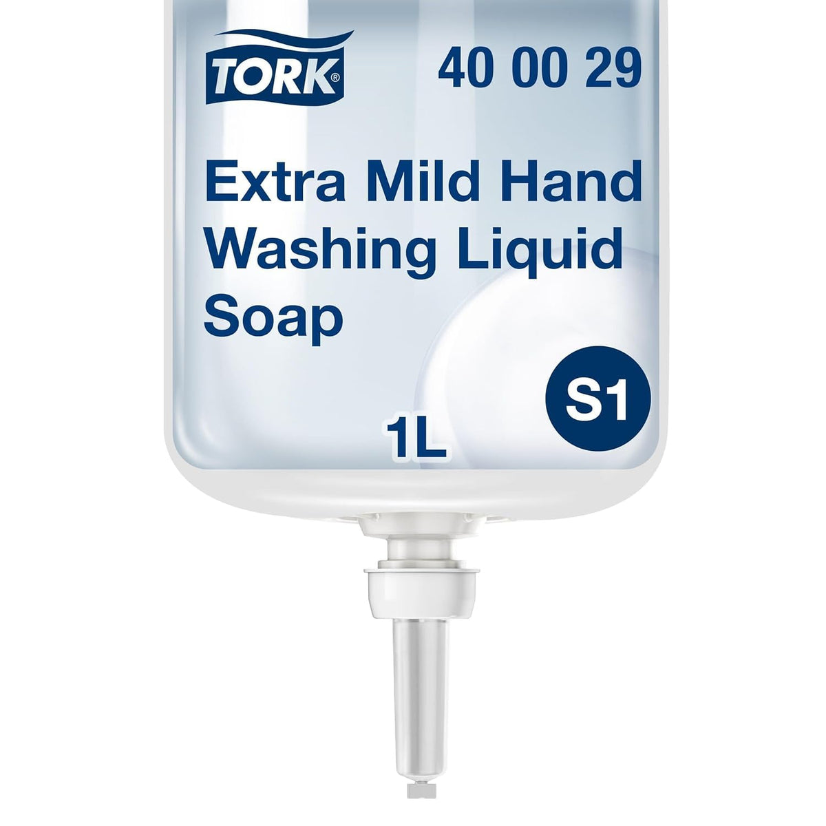 Tork bottle close-up highlighting nozzle and hygienic sealed pump benefit
