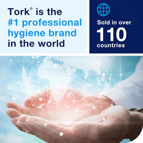 Tork in commercial restroom lifestyle showing dependable hygiene solution