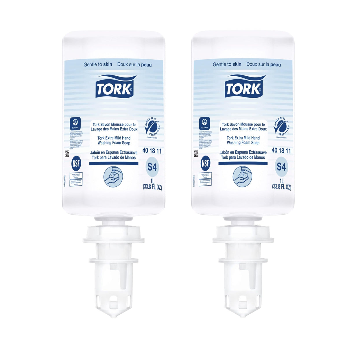Tork extra mild front packaging showing two 1L cartridges and product name benefits