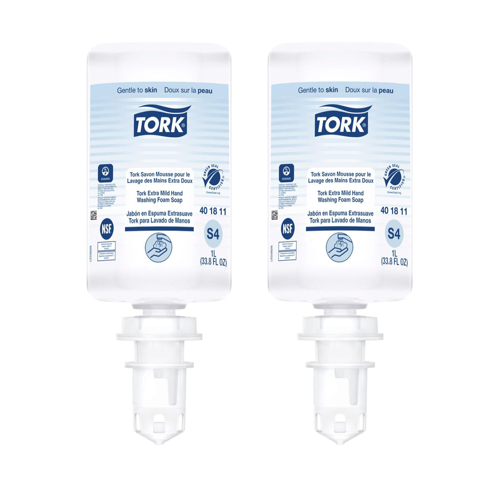 Tork extra mild front packaging showing two 1L cartridges and product name benefits