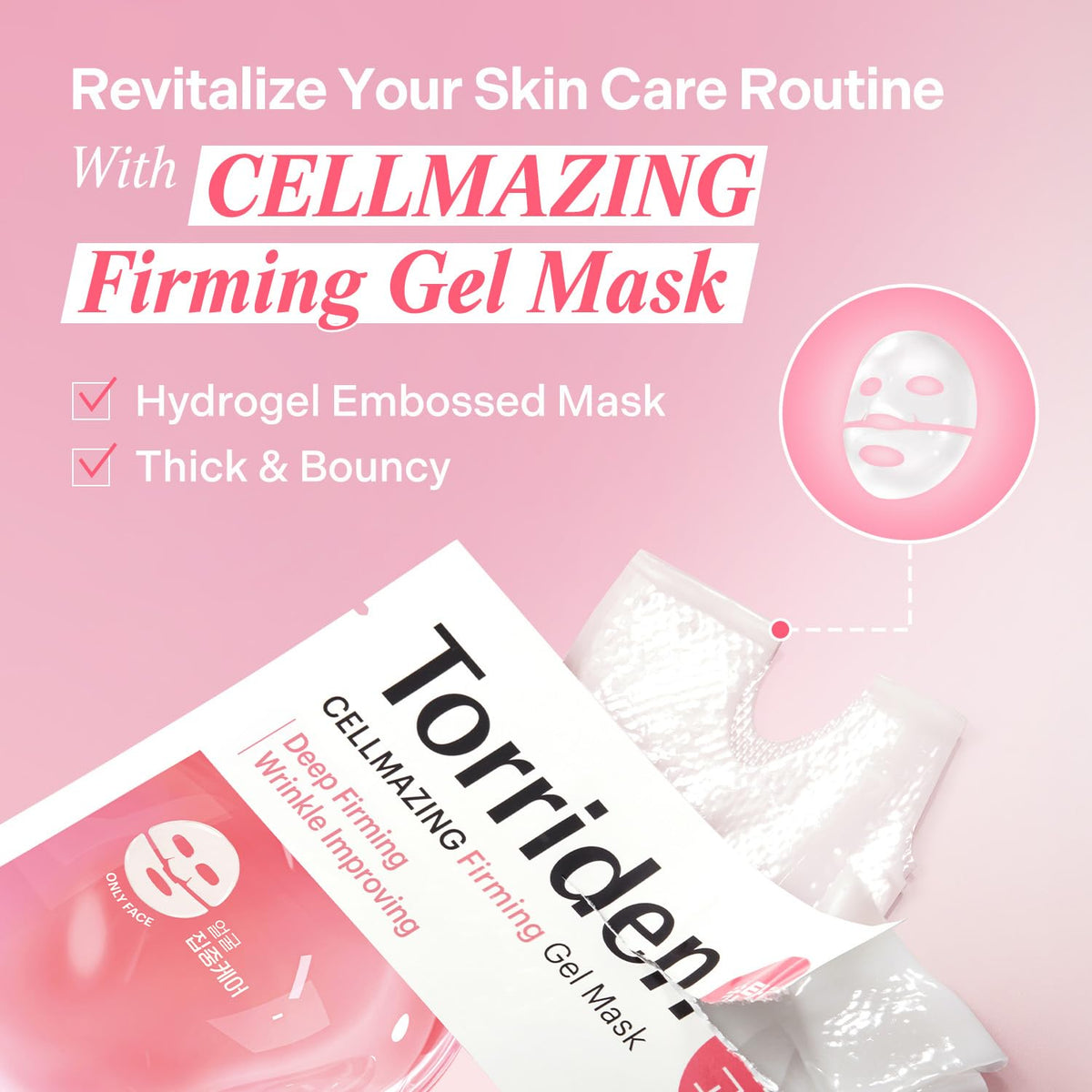 Torriden gel mask held in hand demonstrating full-face coverage