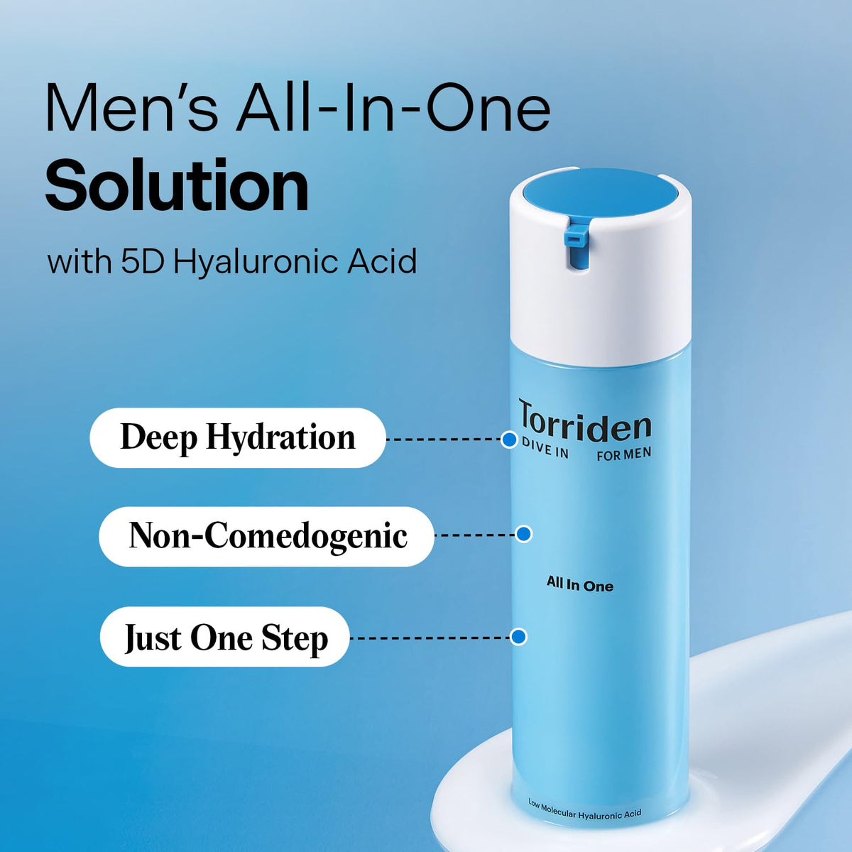 Torriden pump dispensing fluid onto fingers for controlled, mess-free application