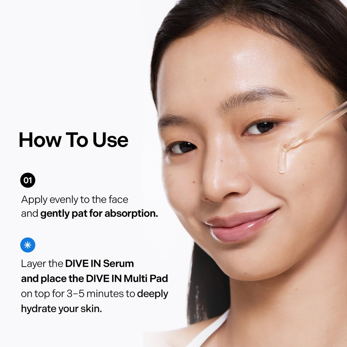 Torriden serum spread on skin before and after to show visible smoothing and hydration effect