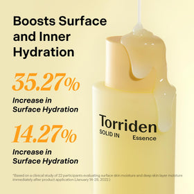 Torriden in use hands applying essence to skin for quick hydration