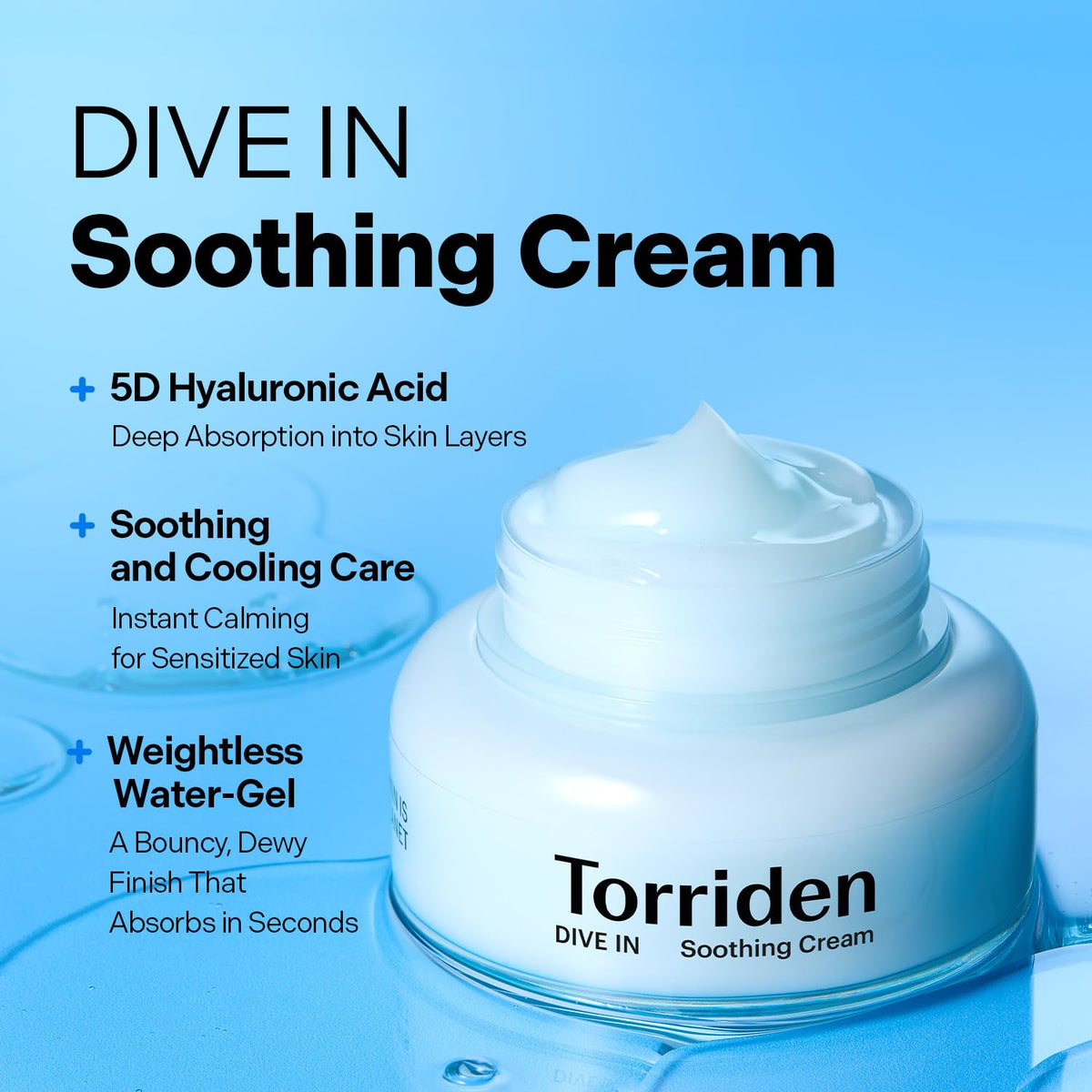 Torriden open jar top view revealing smooth gel-cream texture for easy absorption