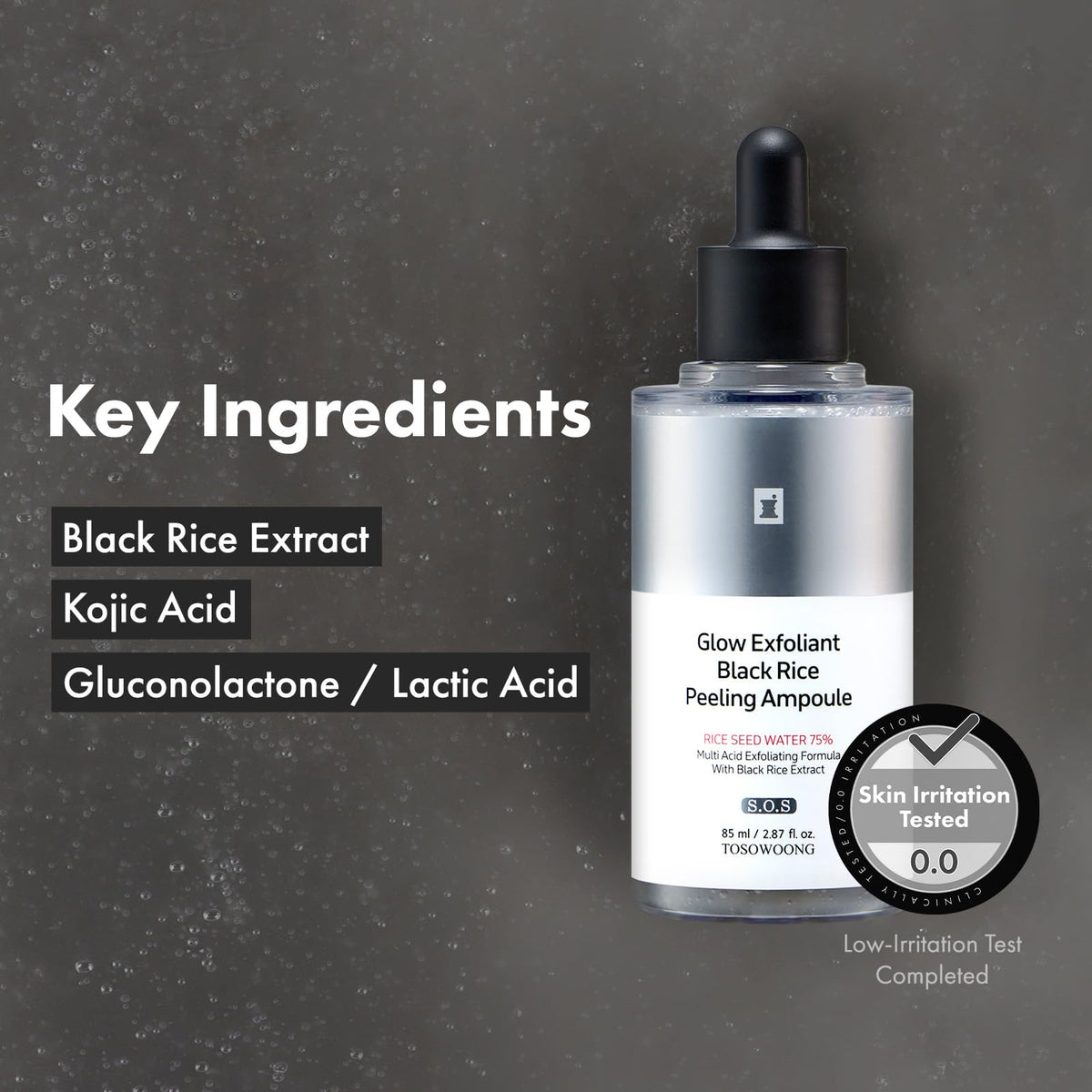 TOSOWOONG hand applying ampoule to face showing gentle exfoliation benefit