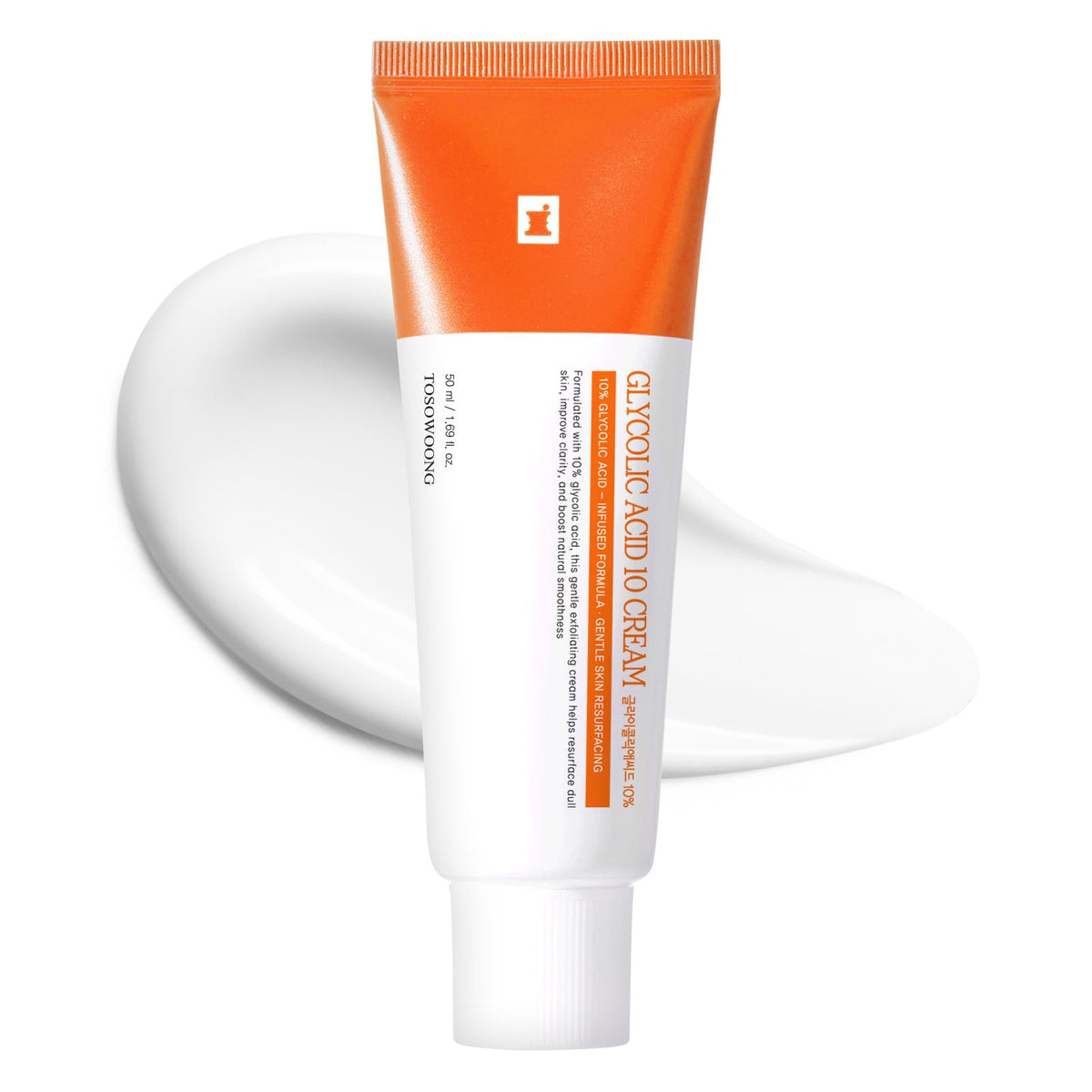 TOSOWOONG front packaging showing 10% glycolic acid and 50 ml size for clear identification