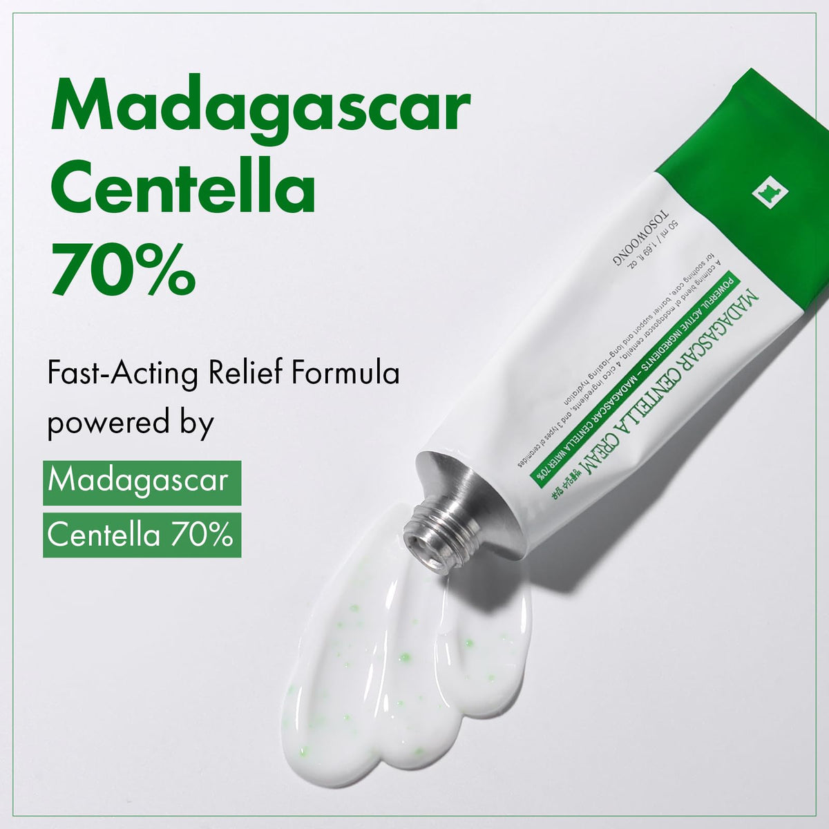 TOSOWOONG ingredient label closeup highlighting 70% Madagascar Centella