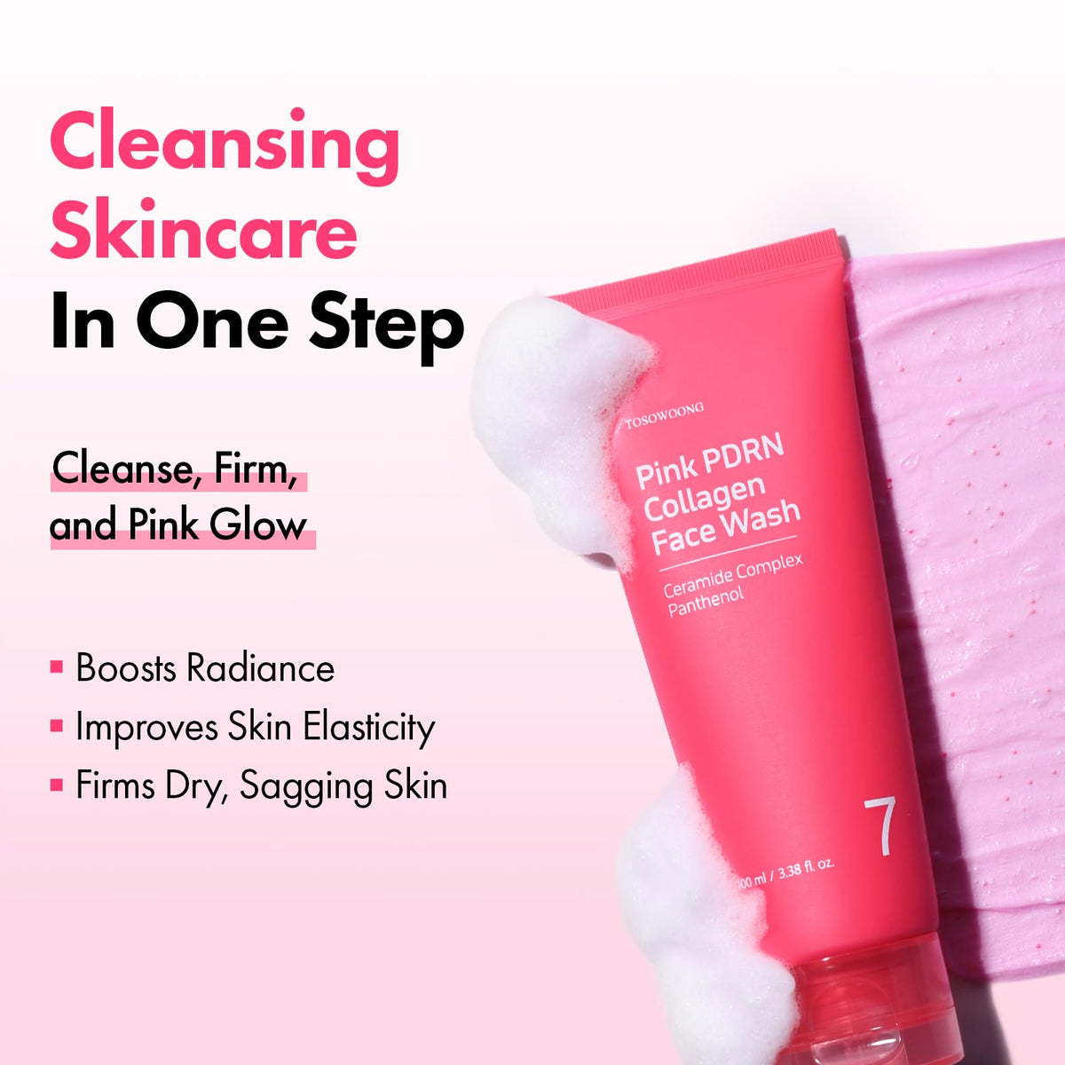 TOSOWOONG mochi whip foam texture demonstrating stretchy cleansing action