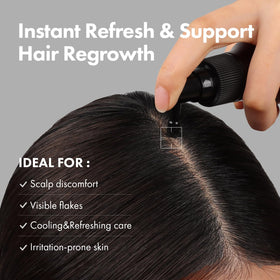 TOSOWOONG spray action on scalp demonstrating easy application and cooling