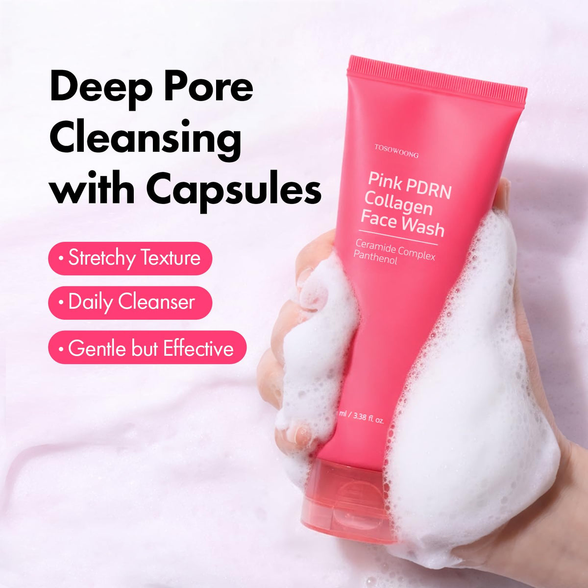 TOSOWOONG face wash being massaged on skin to lift blackheads and sebum