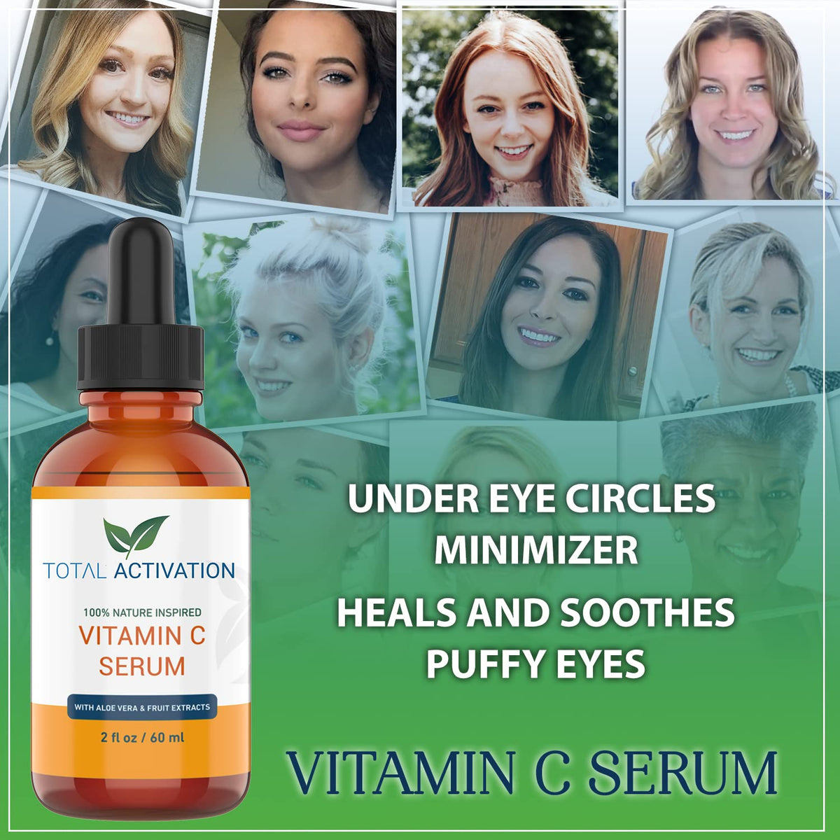 Total Activation ingredients visual with aloe and vitamin E illustrating soothing and antioxidant benefits