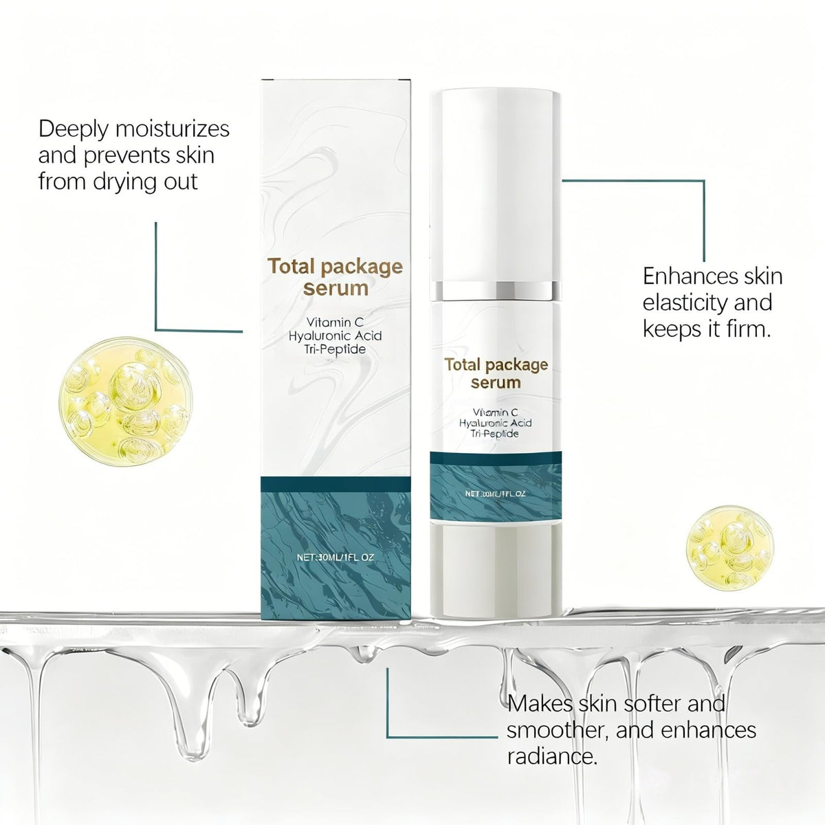 Total Package Serum applied on hand demonstrating quick absorption