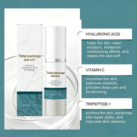 Total Package Serum bottle beside moisturizer showing routine compatibility