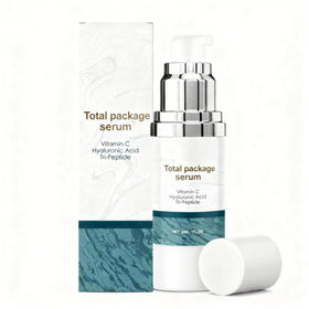 Total Package Serum front bottle showing clean label and benefits