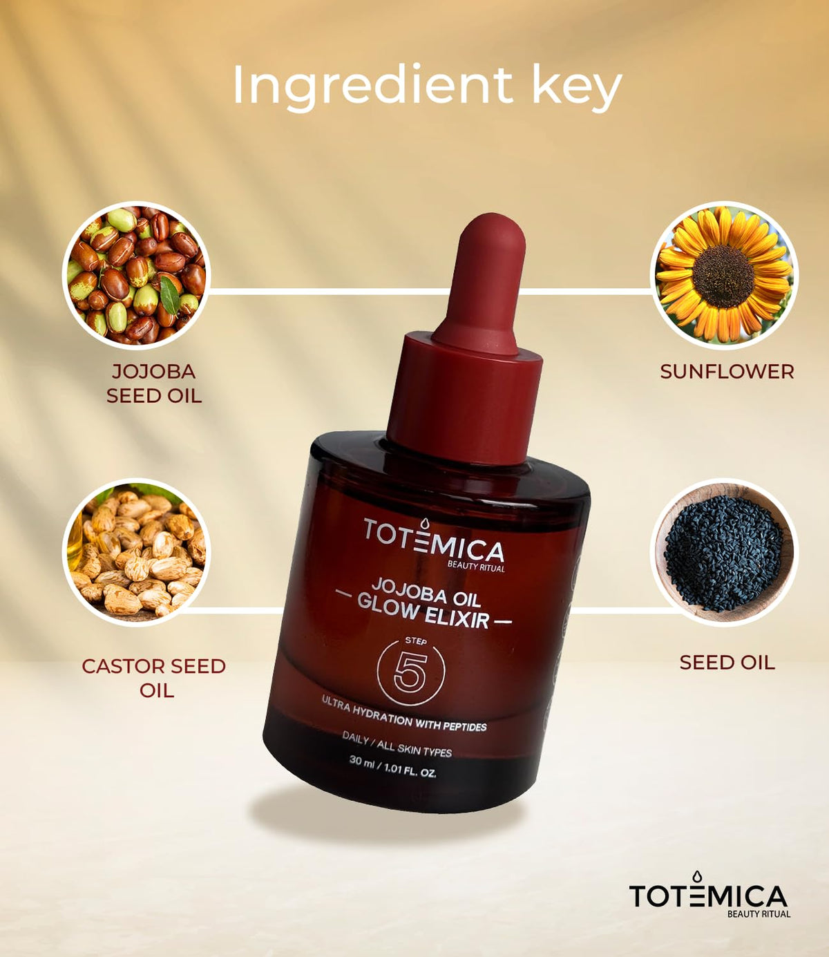 TOTEMICA oil texture on skin close-up showing quick absorption and dewy finish