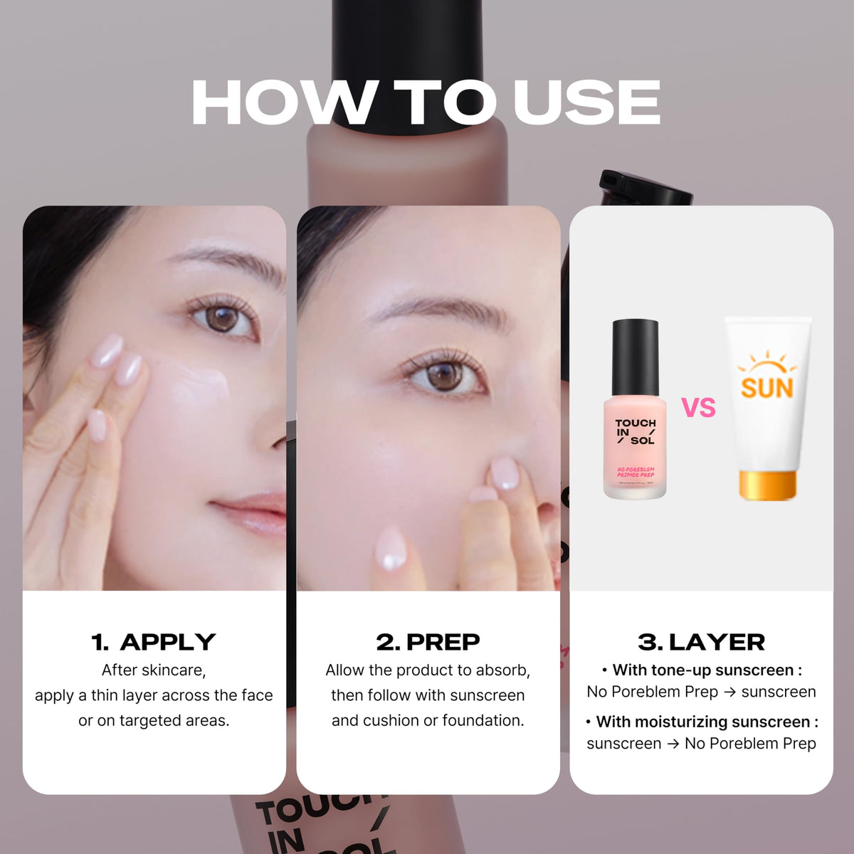 TOUCH IN SOL on bathroom counter in morning routine scene showing quick, everyday makeup prep benefit