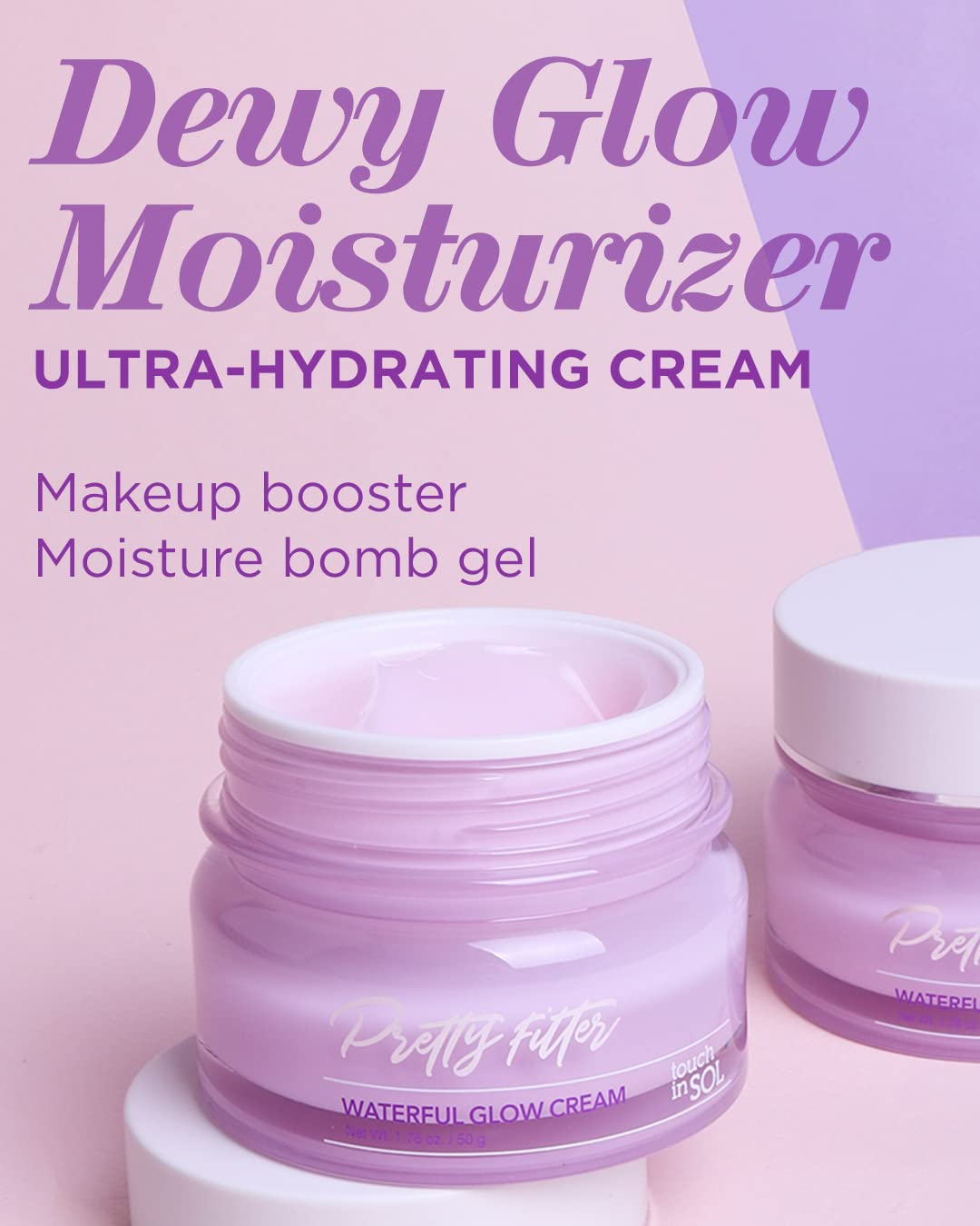 Touch In Sol open jar close-up revealing gel-cream texture for lightweight hydration