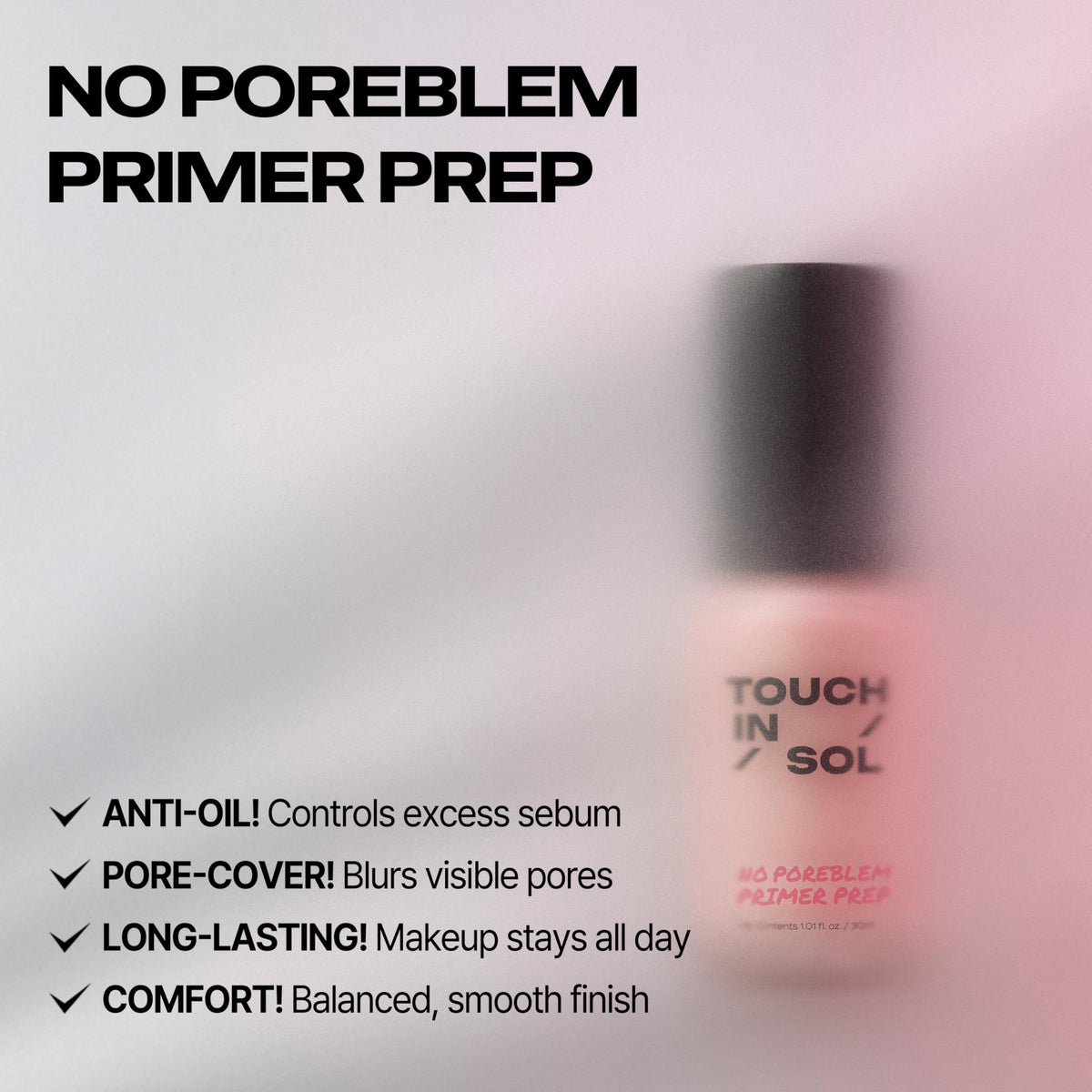 TOUCH IN SOL texture close-up on fingertip revealing smooth, lightweight consistency for easy blending