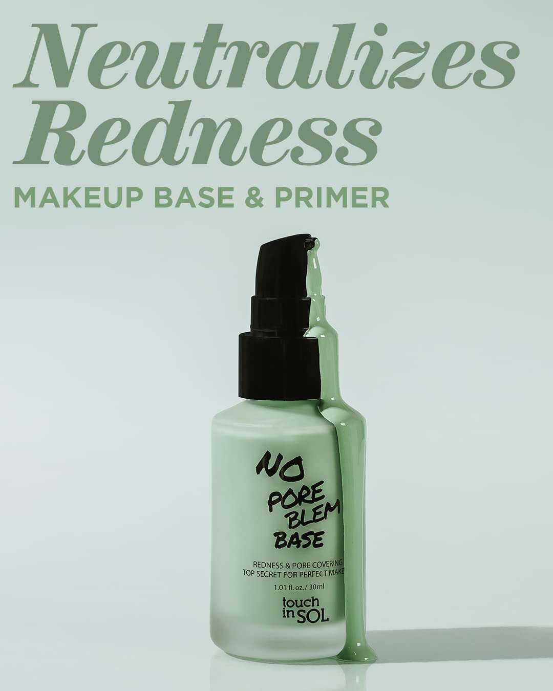 TOUCH IN SOL close-up of green-tinted cream texture, demonstrates blendability