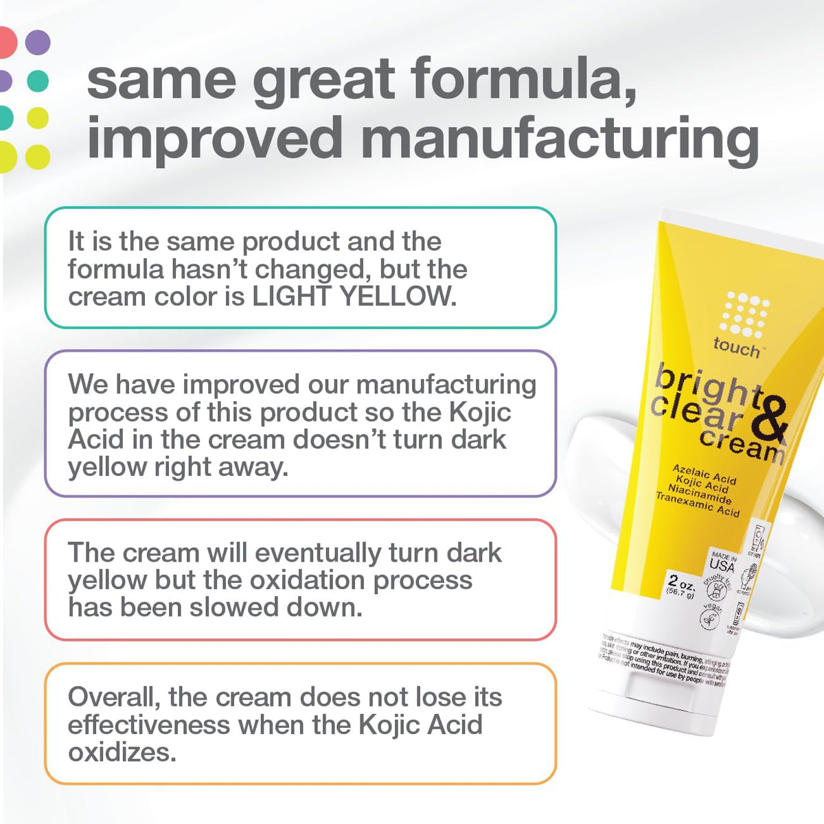 TOUCH radiance cream being applied to neck and décolleté for even tone