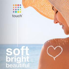 TOUCH ingredients label showing vitamins C and E plus hyaluronic acid