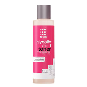 TOUCH front bottle showing product packaging and clear AHA toner benefits