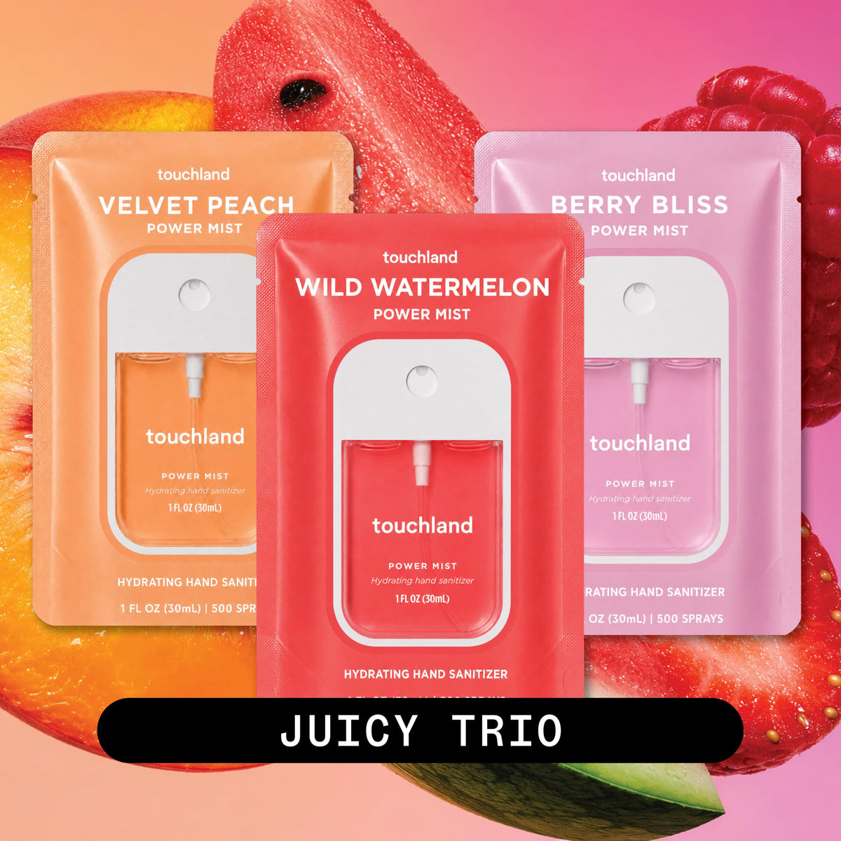 Touchland Wild Watermelon close-up mist nozzle highlighting fresh scent appeal