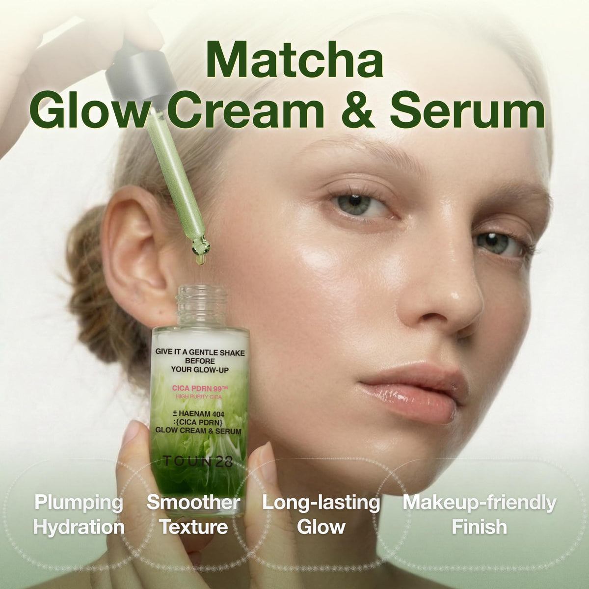 TOUN28 texture close-up of cream and serum, illustrating fast-absorbing finish