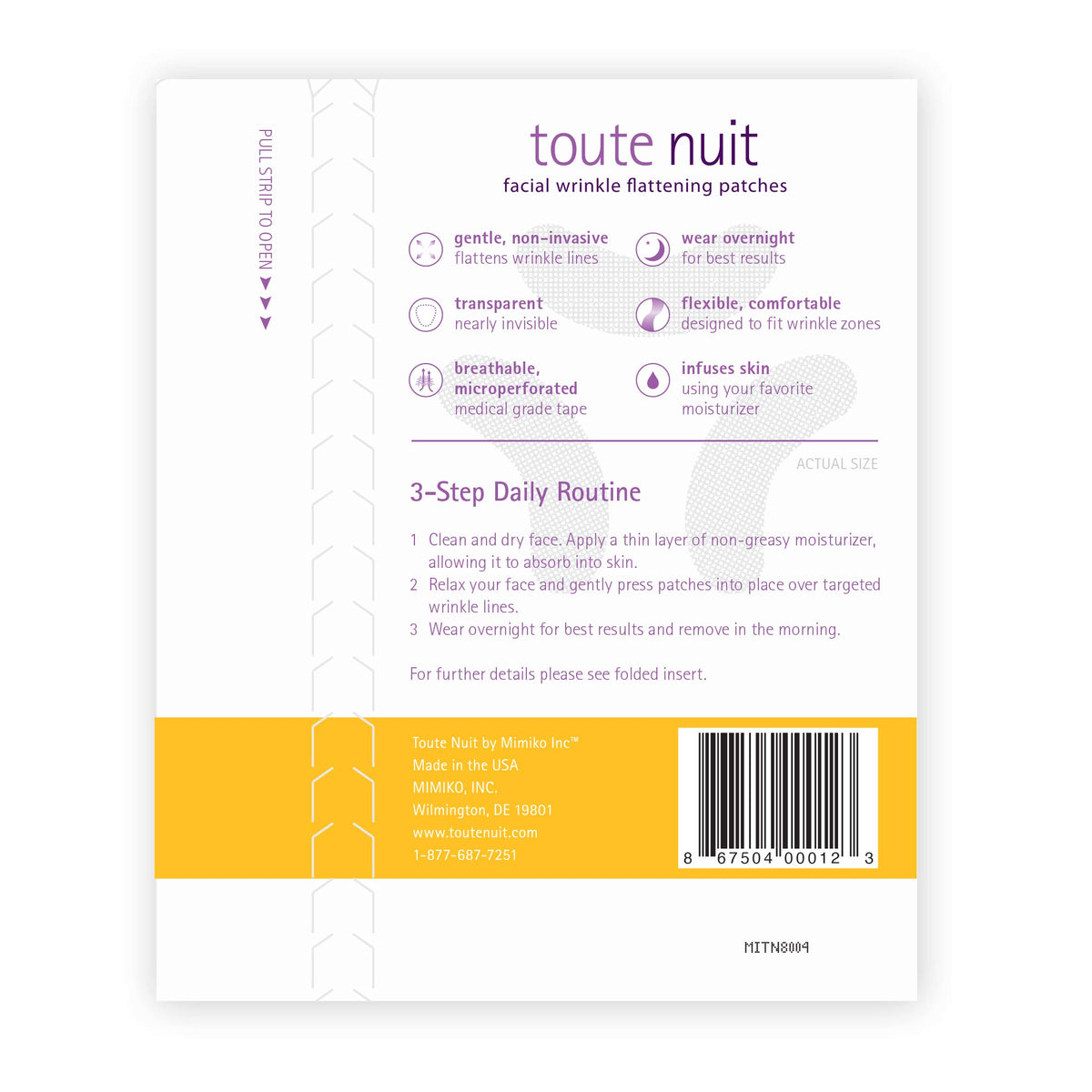 Toute Nuit patch applied on forehead demonstrating secure fit