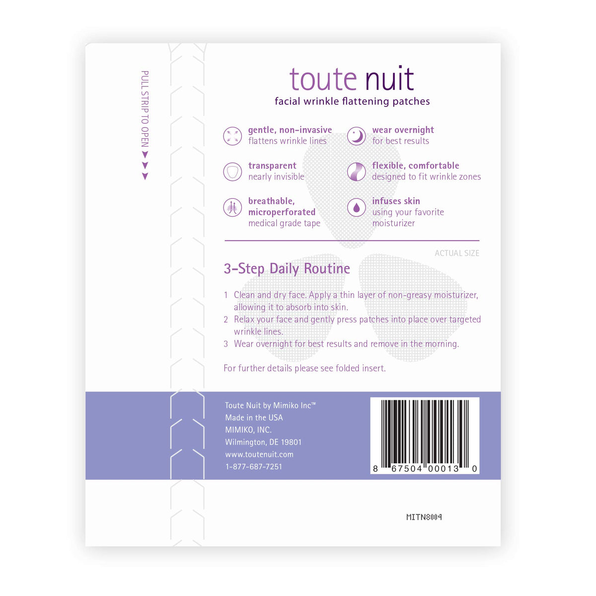 Toute Nuit patch texture detail showing smooth, skin-safe material