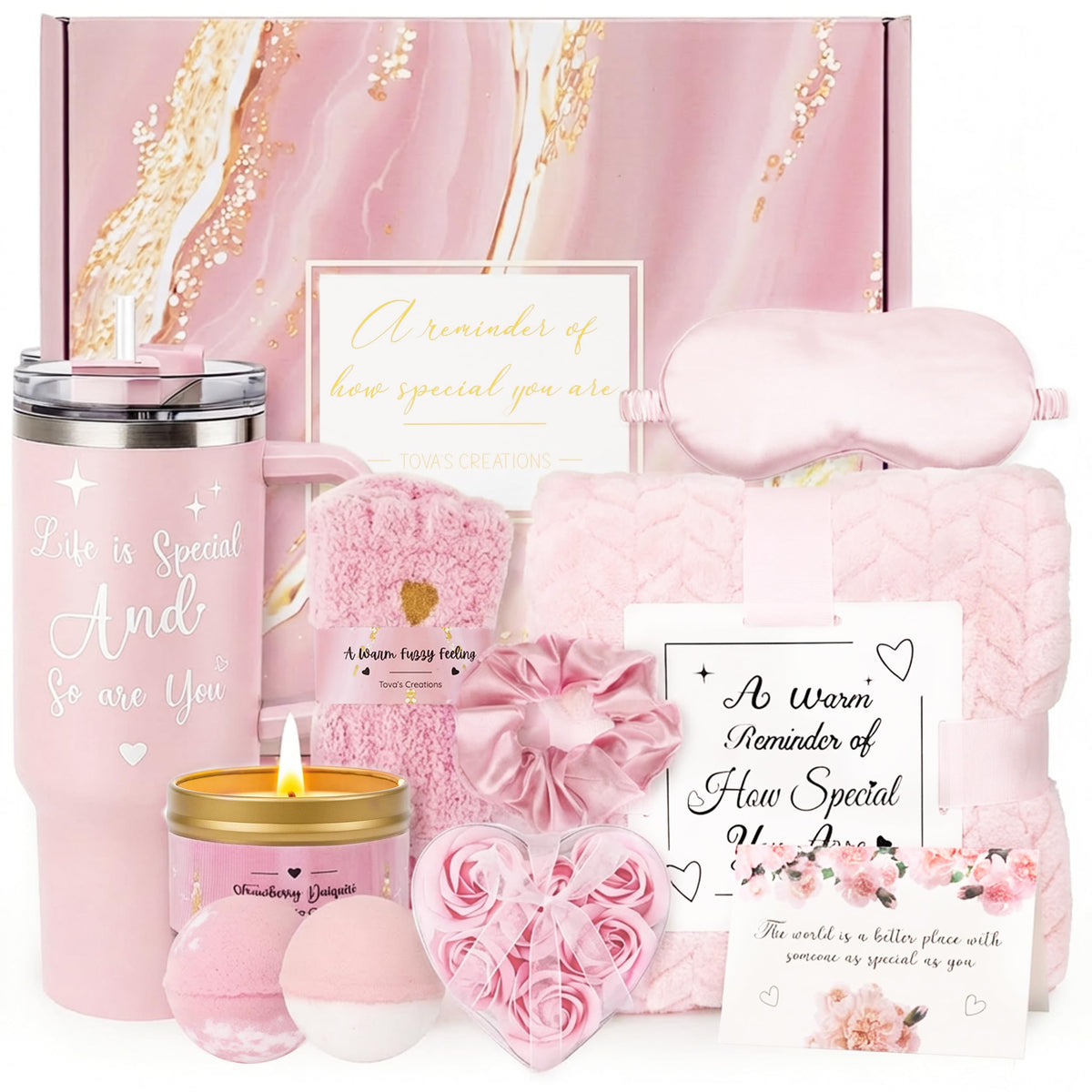 Tova's Creations front packaging showing full gift basket, perfect ready-to-give presentation