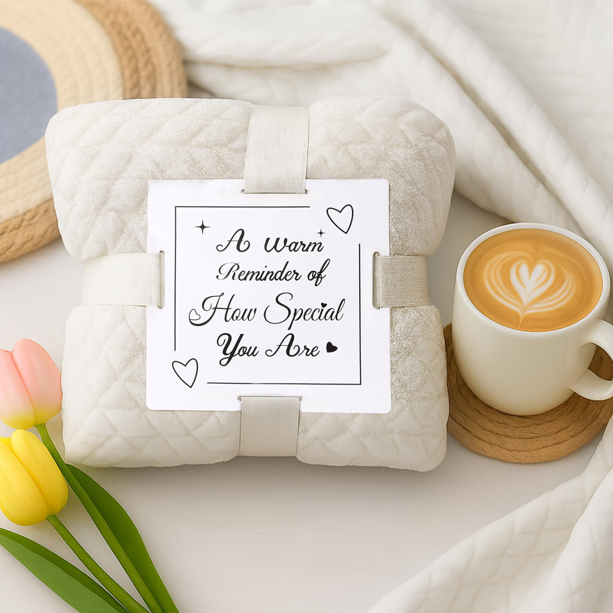Tova's Creations vanilla candle with bath bombs arranged to suggest calming at-home spa