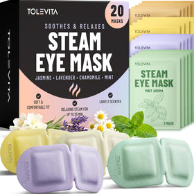 TOLEVITA front packaging showing 20 steam eye masks and scents for convenience