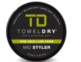 Towel Dry mid styler jar front view showing label and compact 2.5 fl oz size for travel