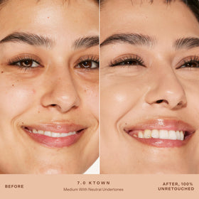 Tower 28 concealer swiped on arm showing creamy texture and medium-full coverage payoff