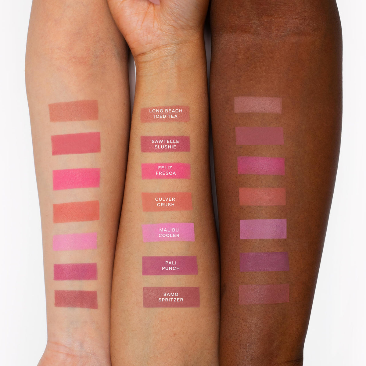 Tower 28 GetSet swatches on arm showing Culver Crush true pinky-peach payoff