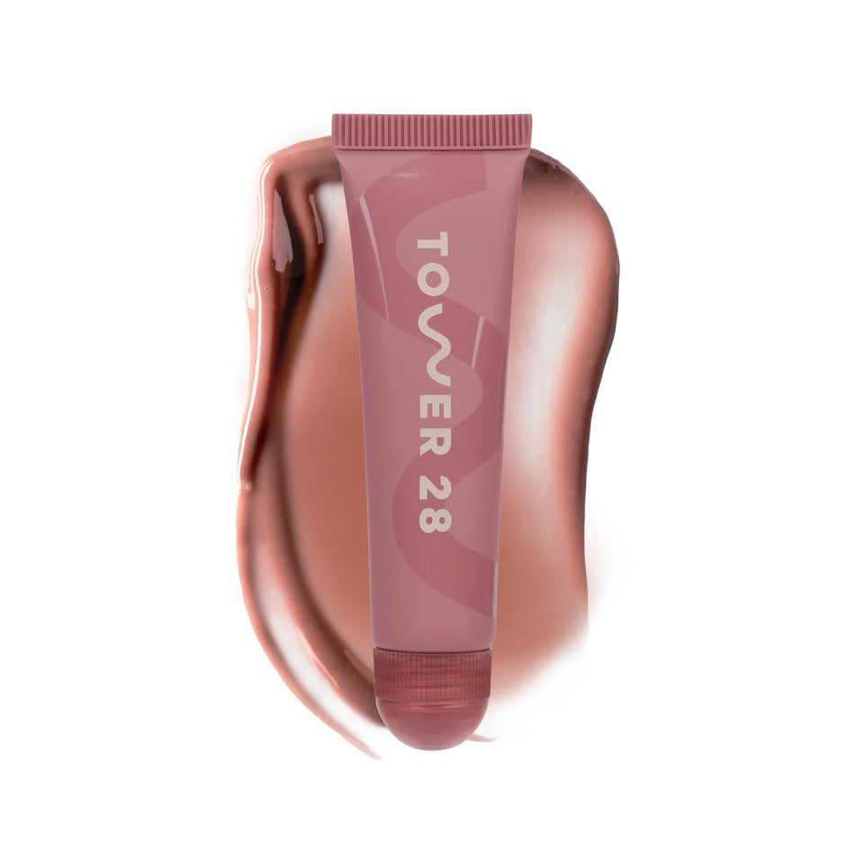 Tower 28 LipSoftie front packaging showing Sugar Plum shade and benefits
