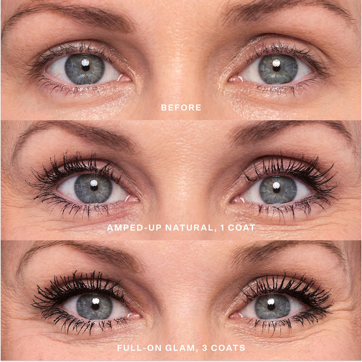 Tower 28 before and after lashes showing visible length and volume without irritation