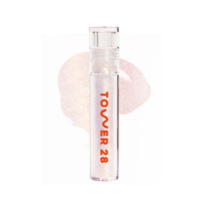 Tower 28 front packaging displaying gloss tube and branding, clear visual appeal