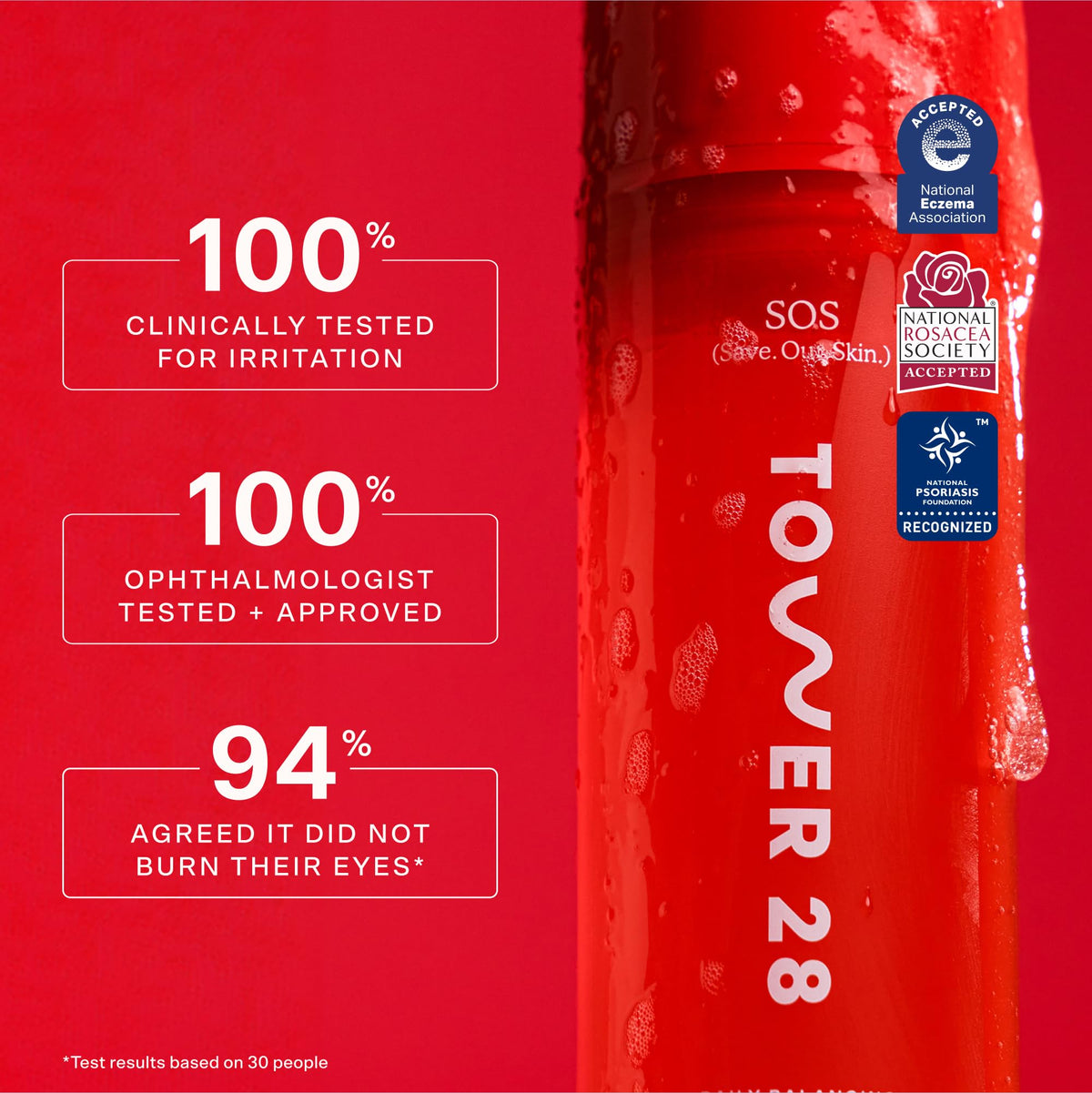 Tower 28 label detail showing ingredients like aloe vera and oat extract