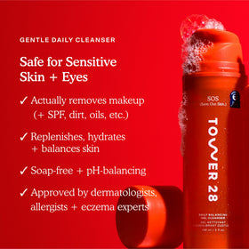 Tower 28 gel texture closeup highlighting soothing, hydrating consistency