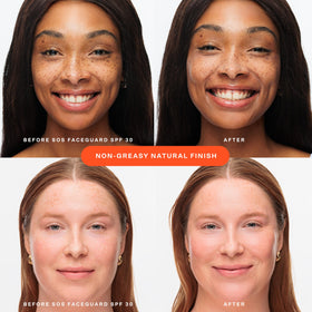 Model applying Tower 28 FaceGuard SPF 30 to face demonstrating smooth, even coverage