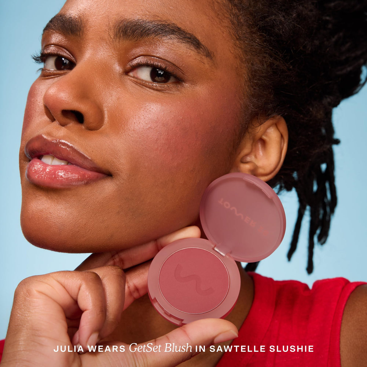 Tower 28 open pan angle revealing Sawtelle Slushie rosy matte shade