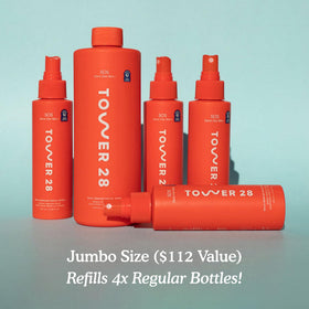 Tower 28 bottle arranged on shelf highlighting retail presentation and visibility