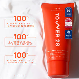 Tower 28 pump dispensing cream illustrating easy, mess-free application