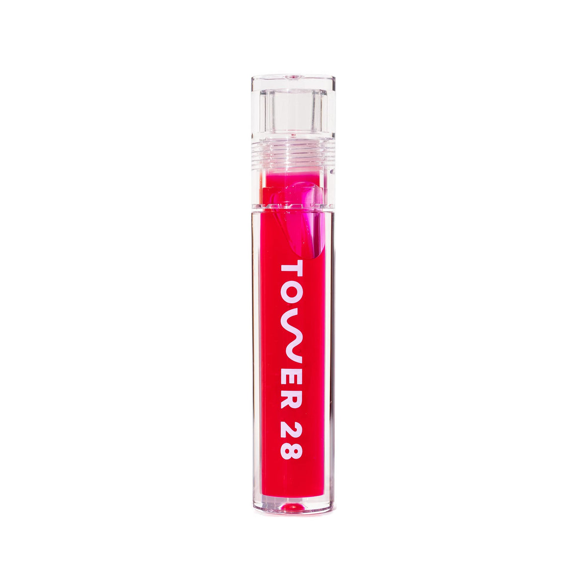 Tower 28 front packaging of ShineOn gloss shows shade XOXO and compact tube benefit portability